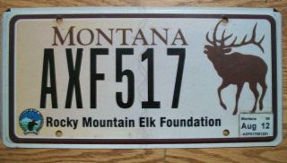 Single Montana License Plate - 2012 - Axf517 - Rocky Mountain Elk Foundation