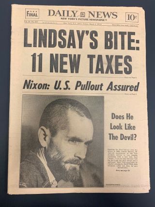 1971 March 5th Daily News Newspaper Charles Manson/the Devil?/haircut Pgs 1 - 88