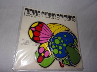 9 Rickie Tickie Stickies 1970 Stickers - Rare Butterflys Psychedelic Mushrooms