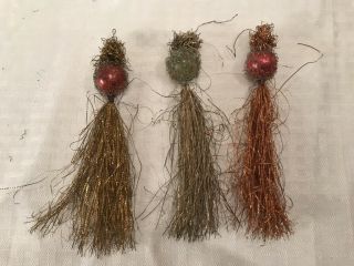 Q49 Antique Vtg Christmas Tree Glass Ornament Wire Wrapped Mercury Tinsel Silver