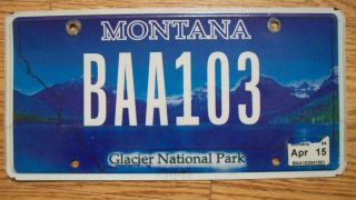 Single Montana License Plate - 2015 - Baa103 - Glacier National Park