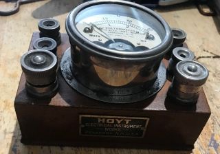 Antique Hoyt Dc Volt Meter,  Ammeter Early Electrical Gauge,  Wood Base Rare