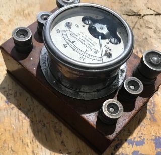 Antique Hoyt DC Volt Meter,  Ammeter Early Electrical Gauge,  Wood Base Rare 3