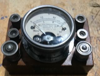 Antique Hoyt DC Volt Meter,  Ammeter Early Electrical Gauge,  Wood Base Rare 6