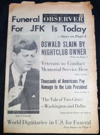 Vintage Newspaper 25 November 1963 President Kennedy Funeral - Oswald Slain