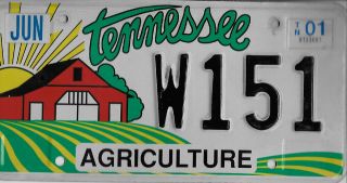 Tennessee 2001 Single Agriculture License Plate W151 Vg Cond