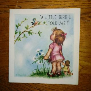 Vintage Rust Craft Marjorie Cooper Little Girl And Bird Birthday Card 1940 