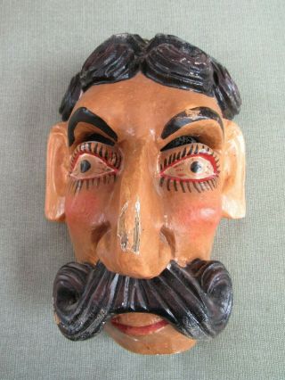 Antique Vintage Wood Hand Carved Theater Carnival Face Mask Plaque Folk Art