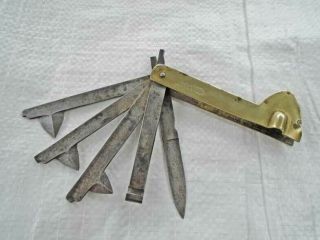 Antique 19thc Pradel Freres Brass & Steel 5 Bladed Fleam Surgical Or Veterinary