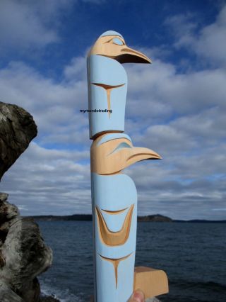 Northwest Coast First Nations Native Wood Carved Hummingbird Sculpture,  Lovebird