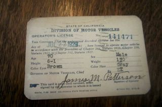 Vintage 1929 State Of California Drivers License