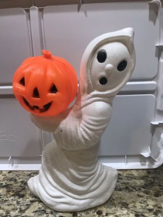 Vintage Lighted Halloween Blow Mold Ghost With Pumpkin