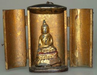 Antique Japanese Zushi Buddha Portable Shrine 1800s? Lacquer Wood,  Gilt Metal