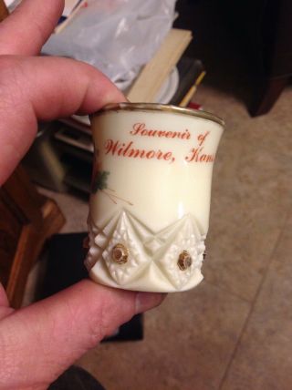 Souvenir Wilmore Kansas Custard Glass Cup Ks Kans 2.  5 " 1900