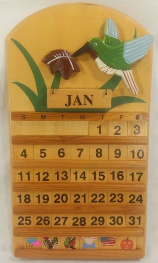 Wood Perpetual Calendar Wall Hanging 16 " X 9 " Slide Tiles Tropical Bird