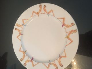 Cynthia Rowley Dirty Dishes 10 3/4 " Two Dinner Plates,  Topless Women/rim Rare