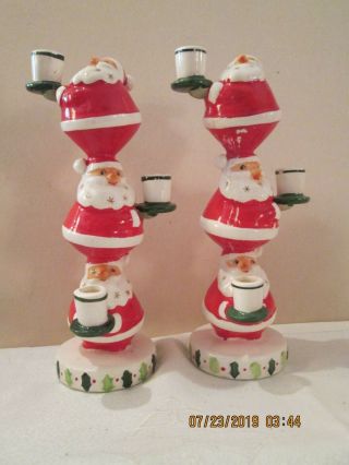 Vintage Holt Howard Pair Tall Christmas Santa Candleholders