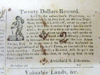 18115 Charleston South Carolina Newspaper With An Illustrated Runaway Slave Ad