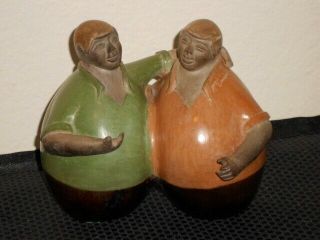 Signed Sosa Pottery Chulucanas Peru Folk Art Figurine Men Buddies People