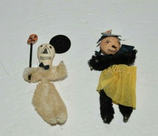 Vintage Halloween Pipe Cleaner Scary Dolls Mini Witch And Skeleton 3 Inch Tall
