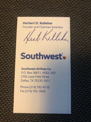 Herb Kelleher Signed Autographed Businesscard Southwest Airlines