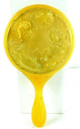 Rare Antique Ornate Gold Tone Vintage Victorian Hand Held Vanity Mirror