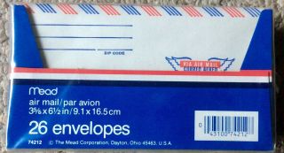 1 Case Vintage Nos Airmail Envelopes 26 Pack 74212 Mead 3 5/8” X 6 1/2”.