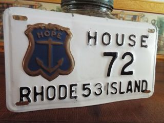 1953 Rhode Island House Of Representative License Plate Number 72