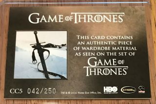 Game of Thrones Season 5 Five Relic Card Night ' s Watch Cloak CC5 Pypar 042/250 2