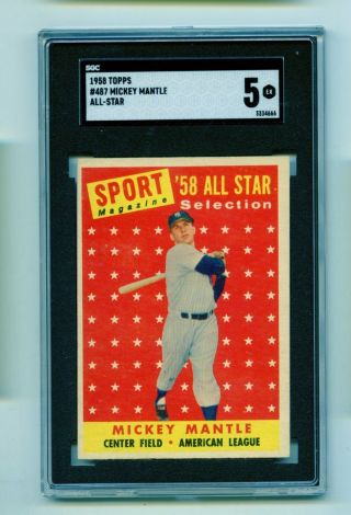 1958 Topps All Star Mickey Mantle 487 Baseball Card Sgc Ex 5 (evans)