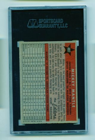 1958 Topps All Star Mickey Mantle 487 Baseball Card SGC EX 5 (Evans) 2
