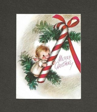 Marjorie Cooper Cute Little Angel Large Candy Cane Vtg Rust Craft Christmas Card