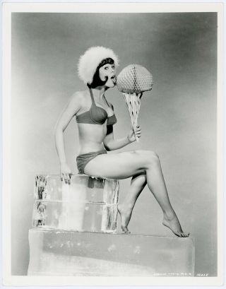 Sultry Bathing Beauty Yvonne Craig Cools Down W/ Ice Cream Vintage Photograph