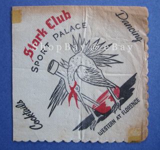 Stork Club 1942 Rare Wwii Cocktail Napkin Memorabilia Sport Palace Nude Dancing