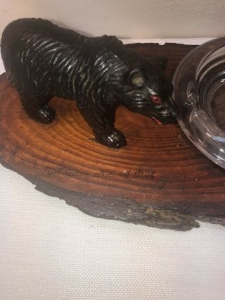 VTG Yellowstone National Park Wood Slab Black Bear Glass Insert Souvenir Ashtray 3