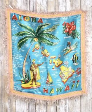 Colorful Vintage Aloha Hawaii Souvenir Scarf - Made In Japan 19x17