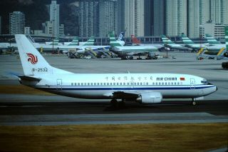 1992 Hong Kong Photo Slide Air China B - 737 B2532 Kai Tak Hkg