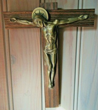 Antique Art Deco Bronze Wall Cross Crucifix Mid Xx Th.  C.  Signed Hartmann