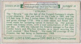 1884 RMS Etruria Cunard British Transatlantic Liner 1930s Trade Card 2