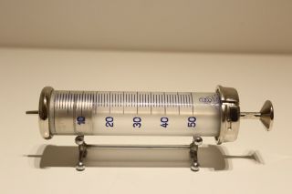 Vintage Big Germany Doctors Medical 50ml Glass Syringe " Record " Injecta