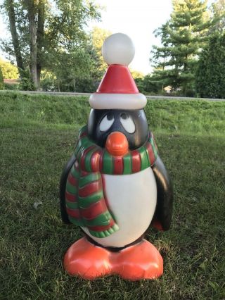 Christmas Chilly Willy Penguin Blow Mold - 28 " Ht.  W/red &green Scarf - Vtg - W/cord