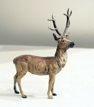 Early 1900s Miniature Pot Metal Reindeer,  Lead Antlers.  Putz,  Nativity,  Xmas