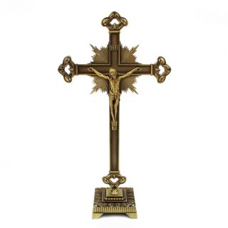 Large 15 " Metallic Altar Crucifix With Stand
