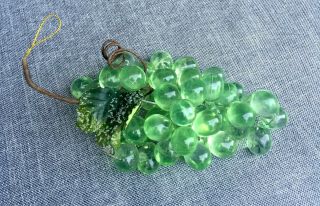 Vintage Mid Century Modern Lucite Acrylic Green Grapes Leaves Clusters