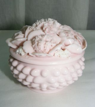 Vintage Porcelain Trinket Jewelry Box Pink Roses Spaghetti Glass Hobnail Pattern