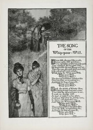Howard Pyle Witch Poem Song Of The Whip - Poor - Will,  Large 1880s Antique Print