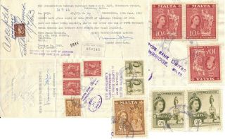London 1963,  Bill Of Exchange,  Malta Stamps As Revenues Incl.  1 £ Val B16