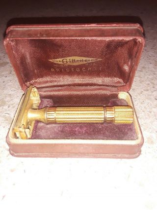 Vintage Gillette Aristocrat Gold Safety Razor W/ Box