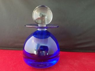 Vintage Art Glass Cobalt Blue Perfume Bottle Decanter Signed 5 1/2 " H