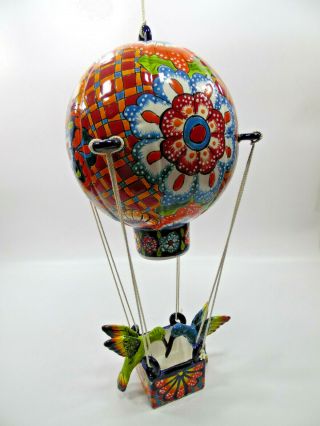 Hot Air Balloon Hummingbird Talavera Ceramic Mexican Day Of The Dead Folk Art